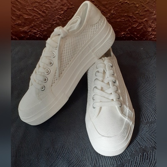 Zara white platform canvas sneakers size US 6.5 NEW - Picture 6 of 11